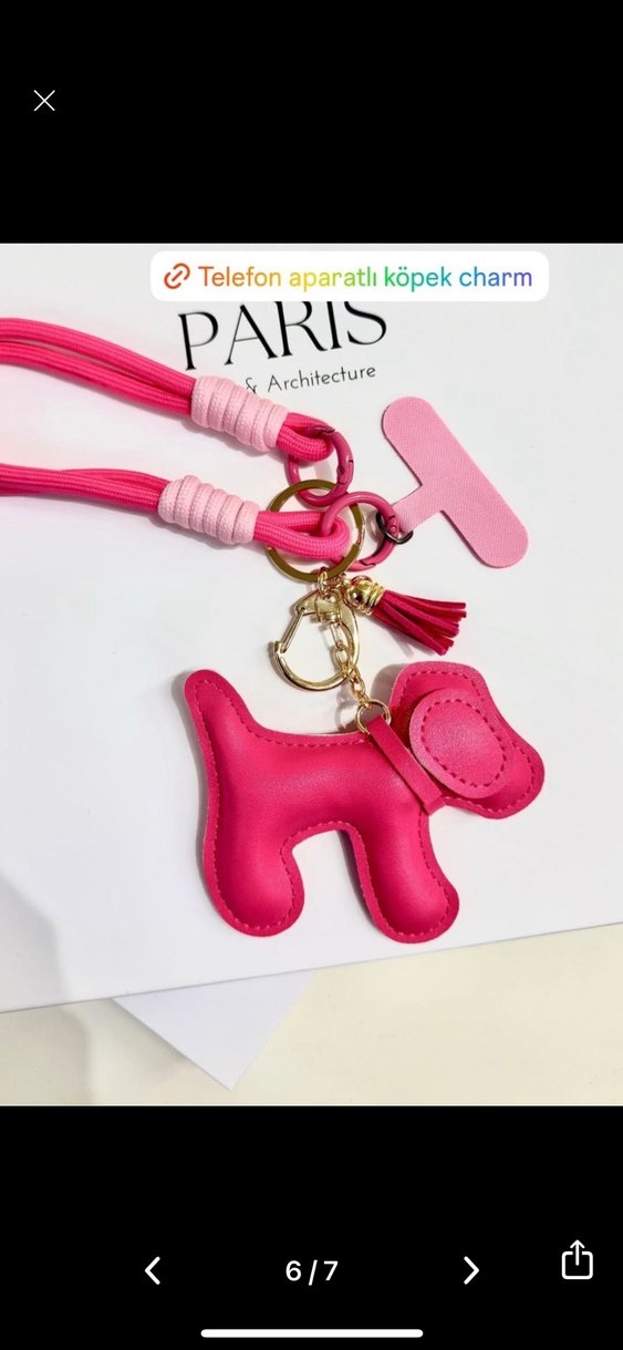 Pembe Püsküllü Köpek Figürlü Charm - Görsel 3