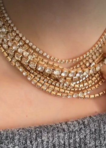 Altın Renkli Parlak Kadın choker - Görsel 9