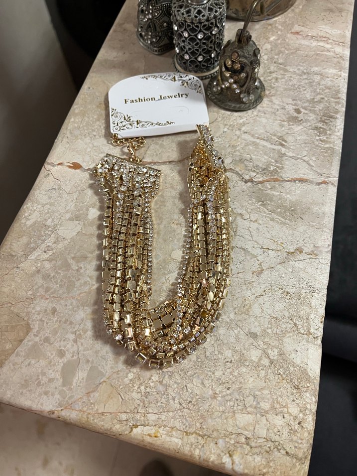 Altın Renkli Parlak Kadın choker - Görsel 3