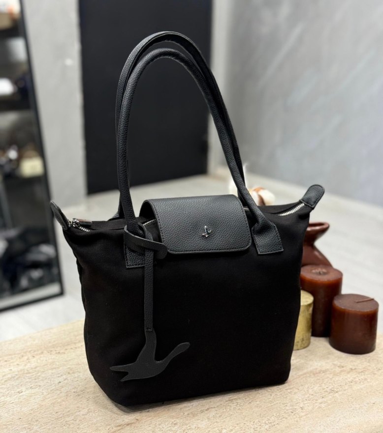 Siyah kanvas Tokalı Kadın Omuz Çantası - Görsel 2