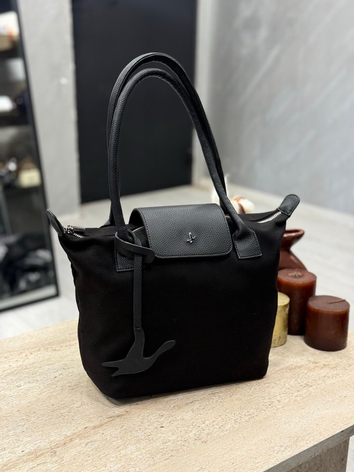 Siyah kanvas Tokalı Kadın Omuz Çantası - Görsel 3