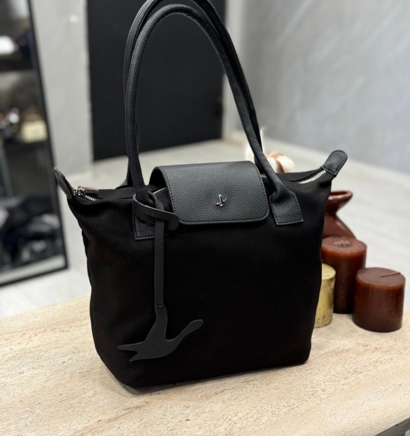 Siyah kanvas Tokalı Kadın Omuz Çantası - Görsel 4