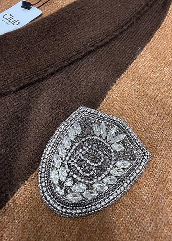 Kahverengi Nakışlı Triko Kadın Hırka - Görsel 17