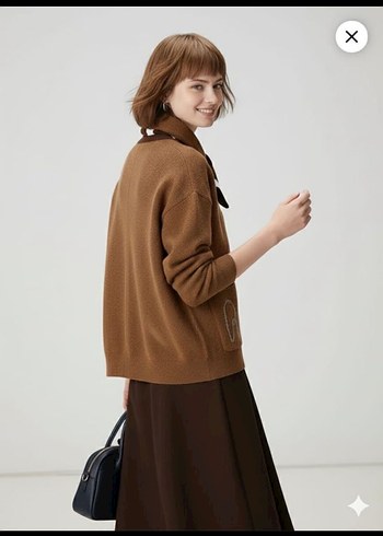 Kahverengi Nakışlı Triko Kadın Hırka - Görsel 8