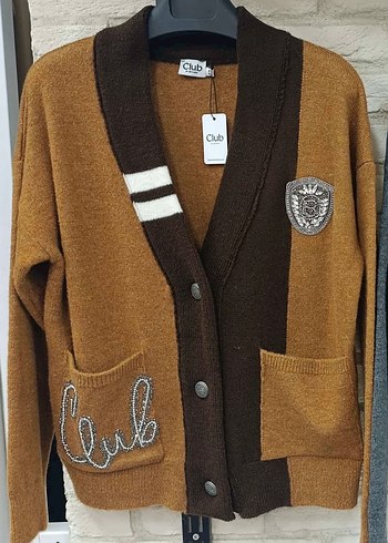 Kahverengi Nakışlı Triko Kadın Hırka - Görsel 4