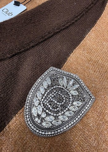 Kahverengi Nakışlı Triko Kadın Hırka - Görsel 15