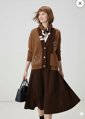 Kahverengi Nakışlı Triko Kadın Hırka - Görsel 6