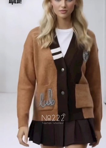 Kahverengi Nakışlı Triko Kadın Hırka - Görsel 14