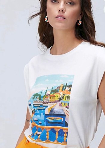 Beyaz Baskılı Kadın Tişört - Görsel 4