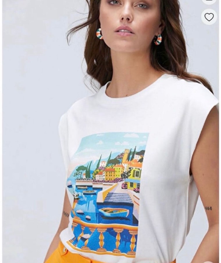 Beyaz Baskılı Kadın Tişört - Görsel 4