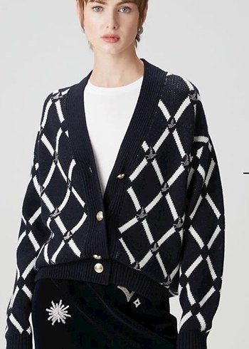 Lacivert Ekoseli Triko Kadın Hırka - Görsel 8