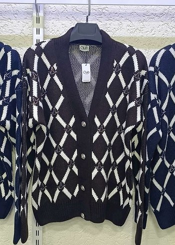 Lacivert Ekoseli Triko Kadın Hırka - Görsel 6