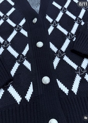 Lacivert Ekoseli Triko Kadın Hırka - Görsel 5