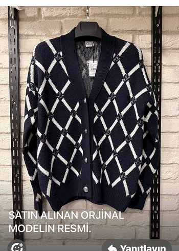 Lacivert Ekoseli Triko Kadın Hırka - Görsel 10