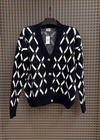 Lacivert Ekoseli Triko Kadın Hırka - Görsel 18