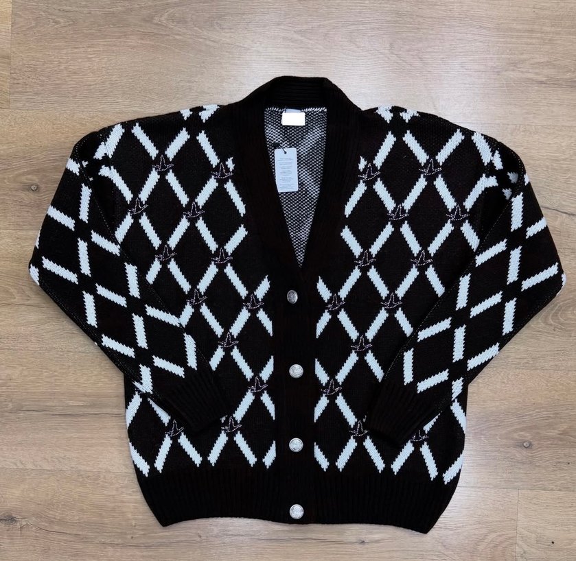 Lacivert Ekoseli Triko Kadın Hırka - Görsel 2