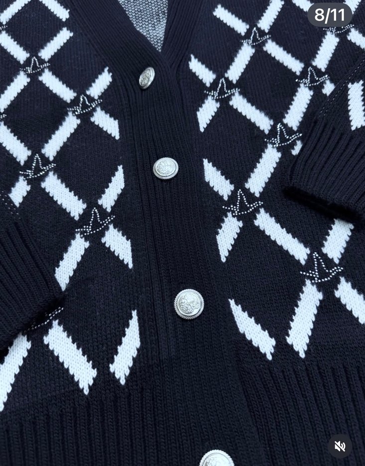 Lacivert Ekoseli Triko Kadın Hırka - Görsel 5