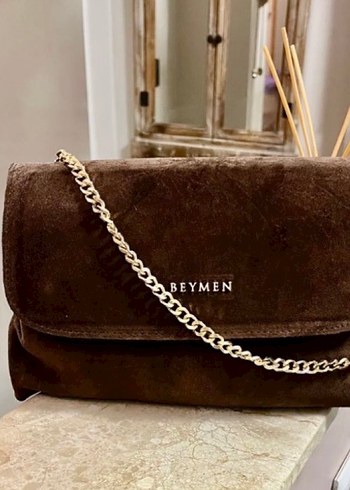 Zincir Detaylı Kahverengi Süet Kadın Çanta - Görsel 3