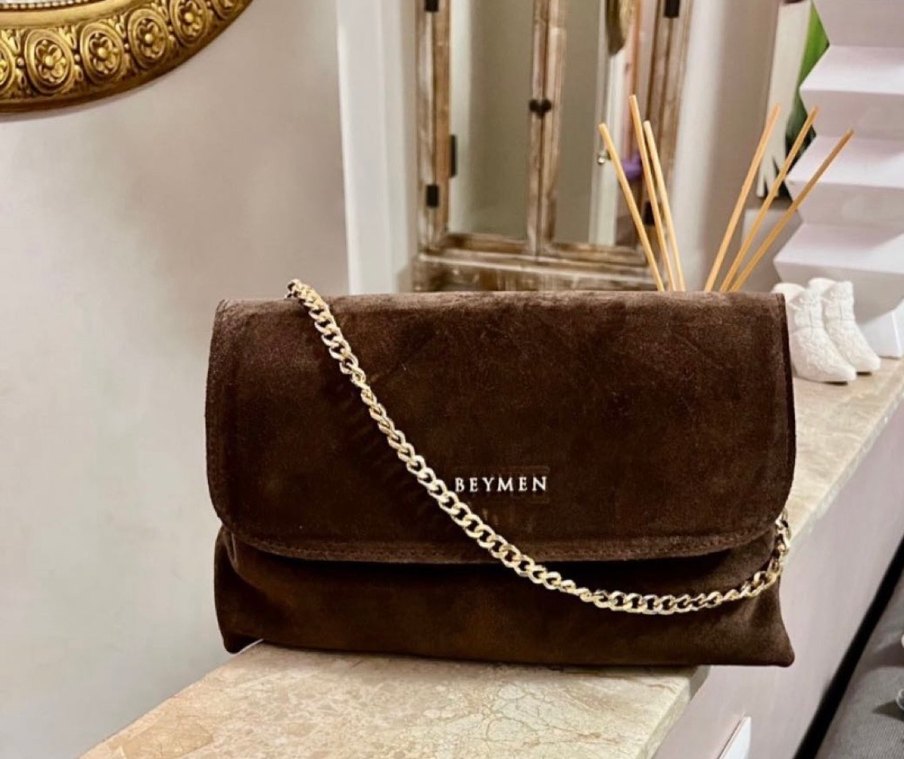 Zincir Detaylı Kahverengi Süet Kadın Çanta - Görsel 5