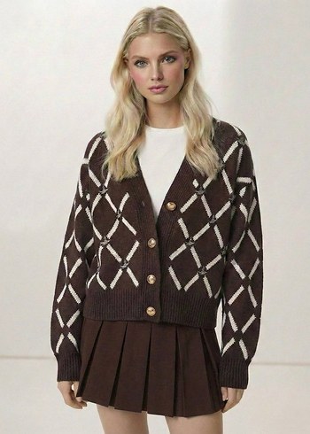 Bohem Nakışlı Kahverengi  Hırka - Görsel 9