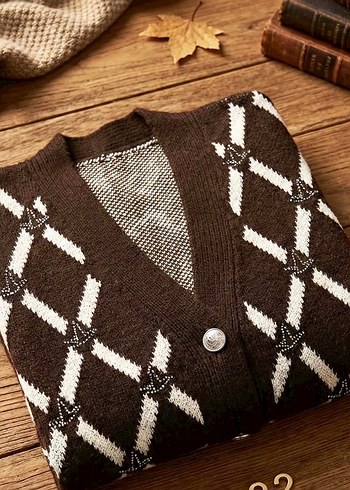 Bohem Nakışlı Kahverengi  Hırka - Görsel 2