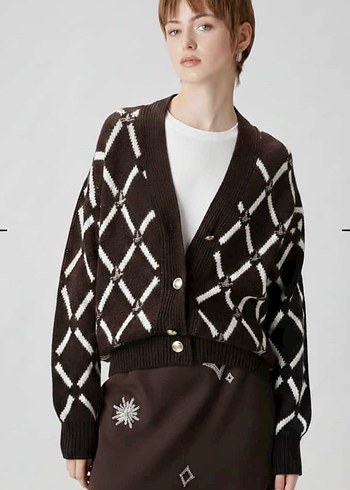 Bohem Nakışlı Kahverengi  Hırka - Görsel 3