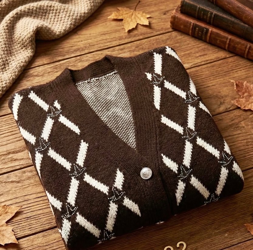 Bohem Nakışlı Kahverengi  Hırka - Görsel 2