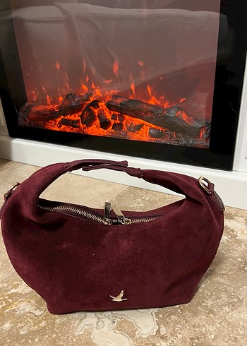 Bordo Süet Kemer Detaylı Kadın Çanta - Görsel 3