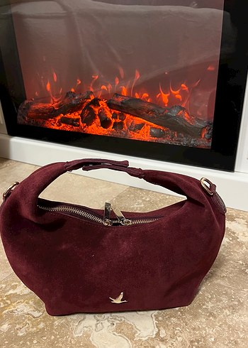 Bordo Süet Kemer Detaylı Kadın Çanta - Görsel 2