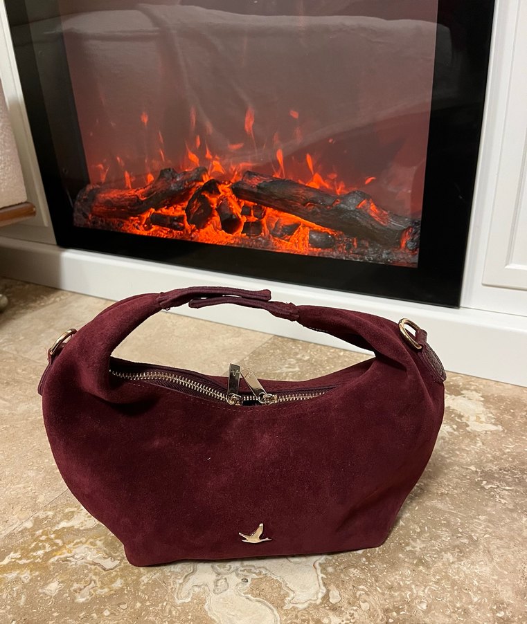 Bordo Süet Kemer Detaylı Kadın Çanta - Görsel 3