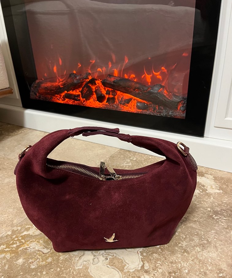 Bordo Süet Kemer Detaylı Kadın Çanta - Görsel 2