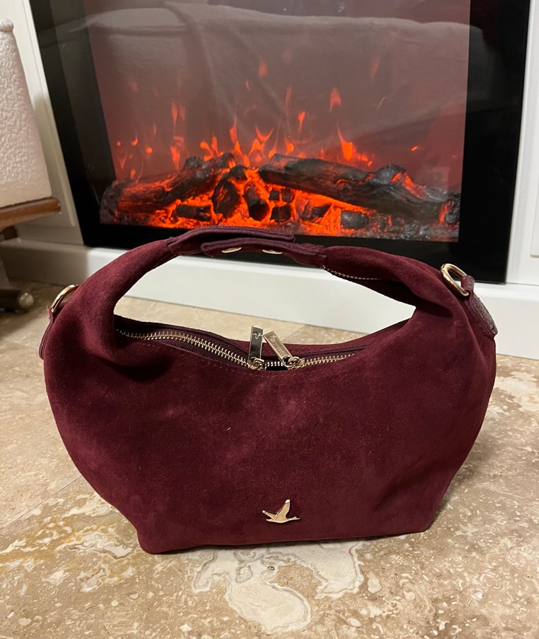 Bordo Süet Kemer Detaylı Kadın Çanta - Görsel 4