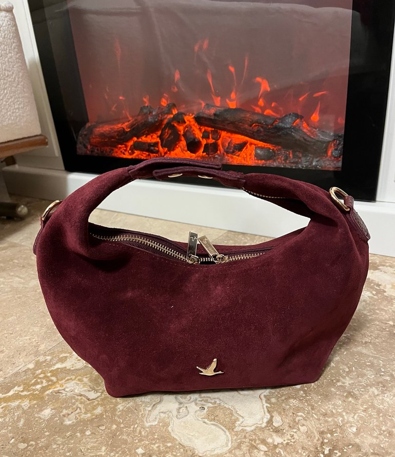 Bordo Süet Kemer Detaylı Kadın Çanta - Görsel 5