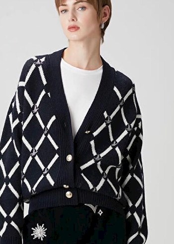 Ekose Desenli Kısa Triko Hırka - Görsel 2