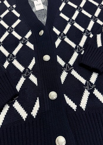 Ekose Desenli Kısa Triko Hırka - Görsel 7