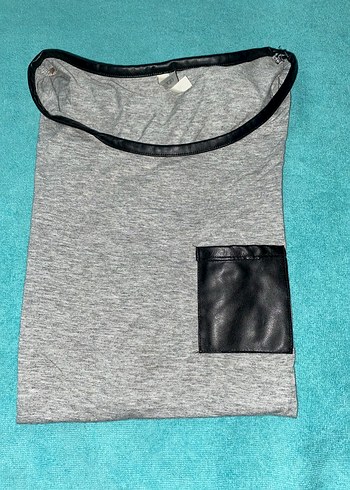 Gri Kısa Kollu kenarları deri - Görsel 3