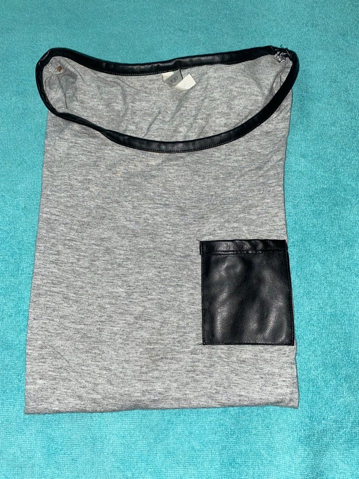 Gri Kısa Kollu kenarları deri - Görsel 3