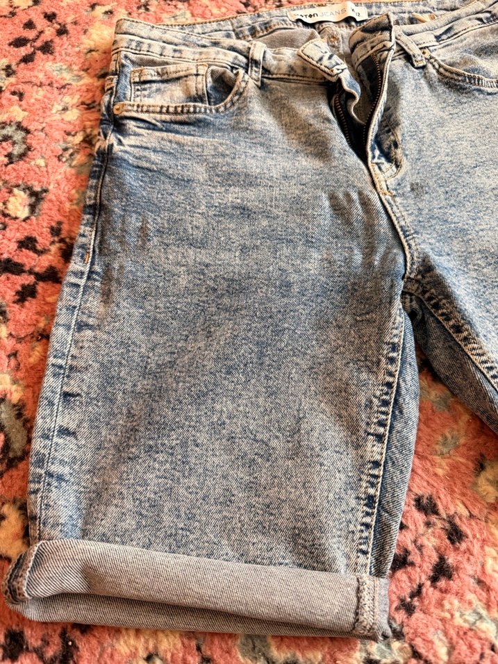 Gri Mavi Bağlamalı Gevşek Kesim Kadın Kot Şort - Görsel 2