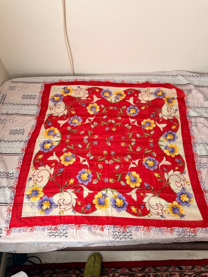 Dantel Detaylı Kırmızı Vintage Kadın Fular - Görsel 4