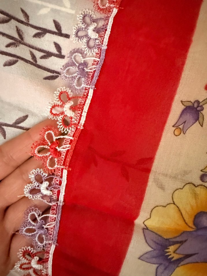 Dantel Detaylı Kırmızı Vintage Kadın Fular - Görsel 2