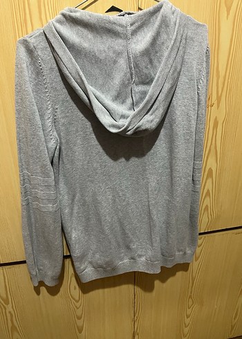 Erkek Gri Kapüşonlu Fermuarlı Hırka - Görsel 4