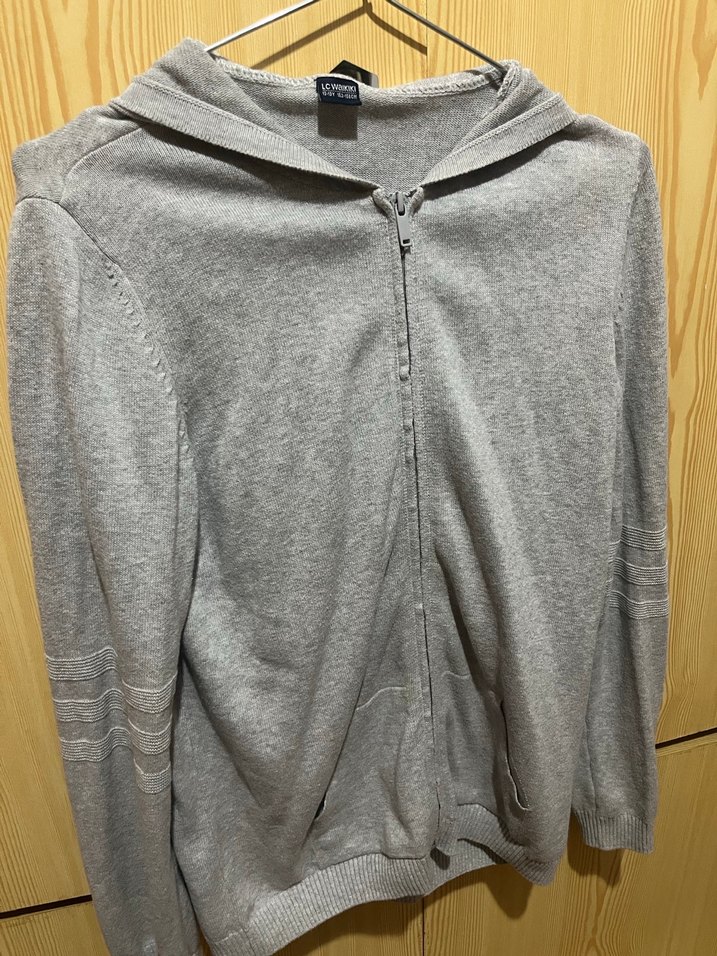 Erkek Gri Kapüşonlu Fermuarlı Hırka - Görsel 2