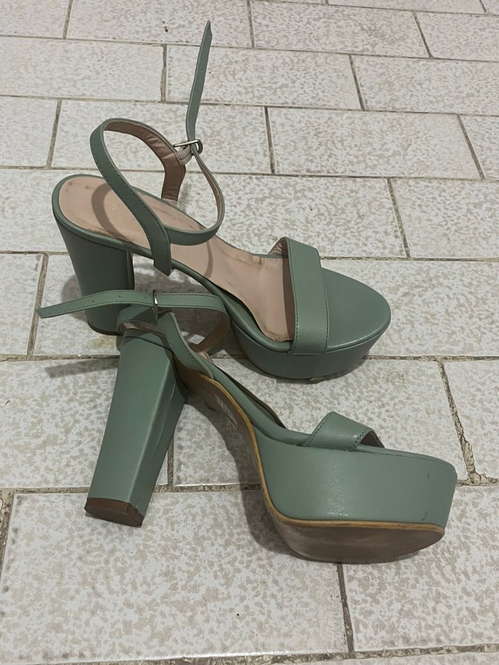 Yeşil Kadın Platform Topuklu Sandalet - Görsel 2