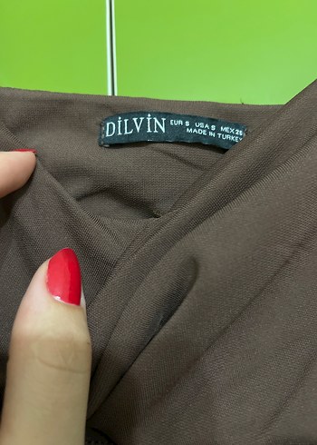 s Beden Kahverengi Drapeli mini elbise
