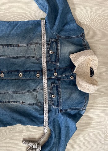 l Beden Kadın Mavi Düğmeli Denim Ceket