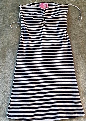 Zara Çizgili Straplez Midi Mini Elbise
