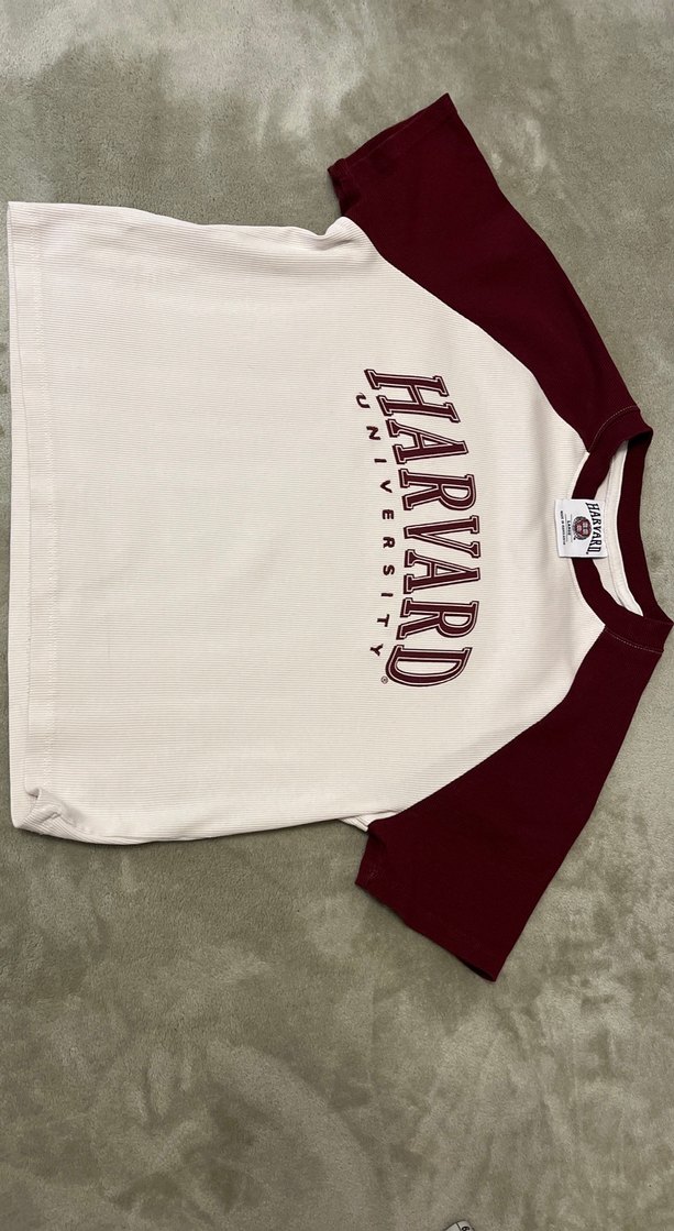 Bordo-Krem Harvard Baskılı Erkek Tişört - Görsel 2