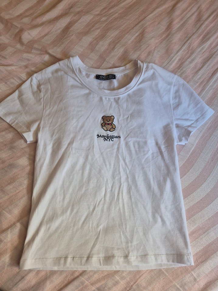 Beyaz Baskılı Kadın Tişört - Görsel 2