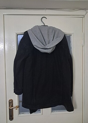 l Beden Kadın Siyah Kapüşonlu Oversize Denim Ceket
