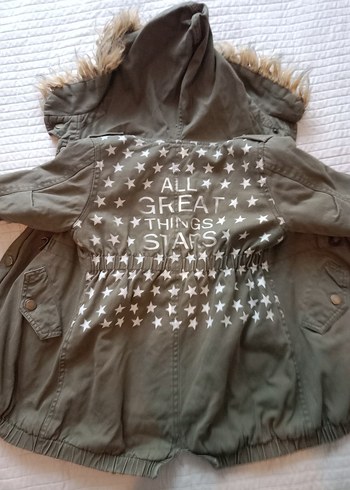 Haki Kapüşonlu Kürk Detaylı Kız Mont - Görsel 2